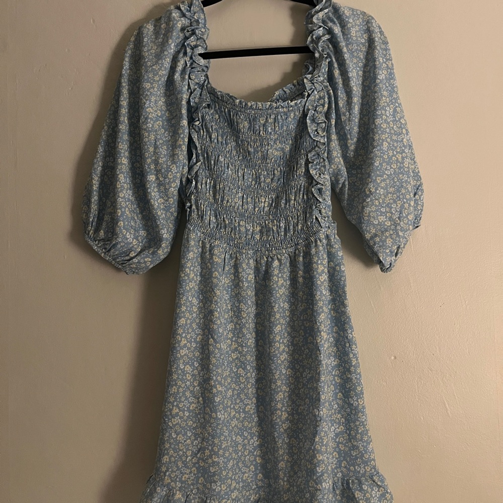 blue floral flowy dress